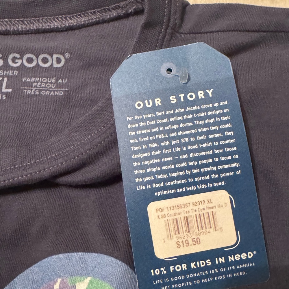 Life is Good Navy Tie Dye Heart Crusher T-Shirt - Picture 6 of 6